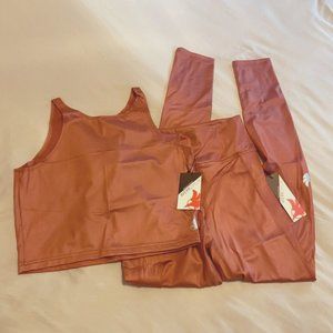 Women's Terracotta High-Waist Leggings & Crop Tank Set